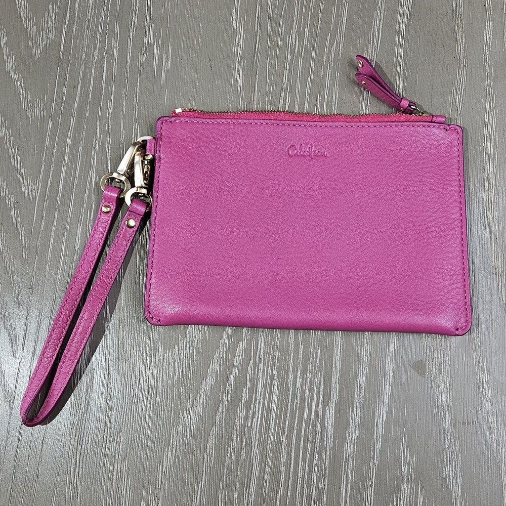 Cole Haan Pebbled Leather Large Zip Pouch Pink